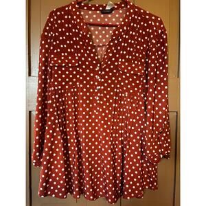 Womens Polk a Dot 3/4 Sleeve Dress Shirt Size L